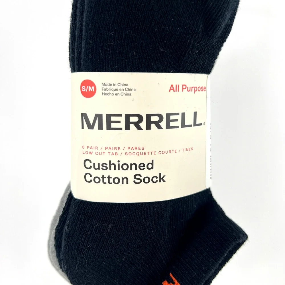 New Merrell Men Cushioned Low Cut Tab Socks 6 Pairs Breathable Black Gray White
